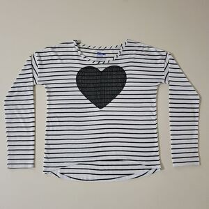 Epic Threads® Black and White Striped Long Sleeve Sequin Heart Crew T-Shirt
